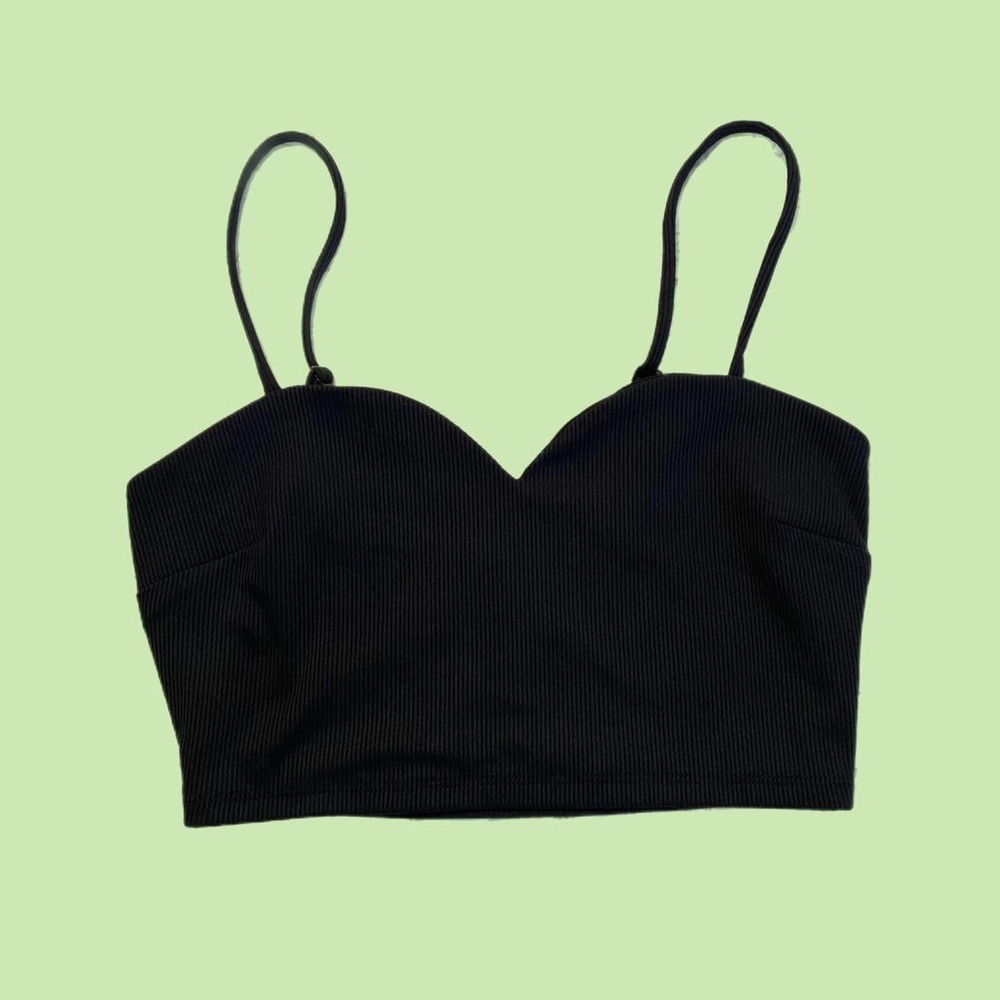 Black express ribbed sweetheart tank top with adjustable straps